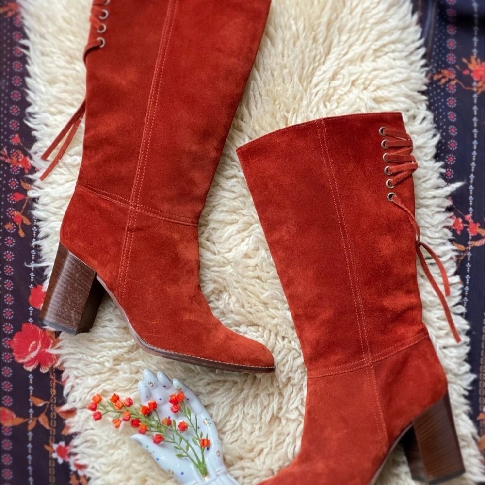 Coach Rust Suede Heeled Boots